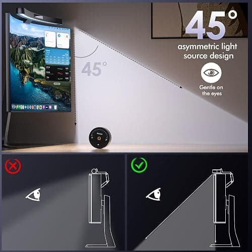 Quntis 45cm Curved Monitor Light Bar with Remote Control & Touch Control, Auto Dimming Screen Light, Eye Protection Glare-Free Monitor Lamp for Curved & Irregular Screens, Black thumbnail 7