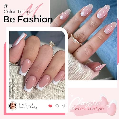 modelones French Gel Polish Set, 2Pcs 15ML White Nude Pink Gel Nail Polish Jelly Milky Pink White Colors Soak Off U V LED French Tip Manicure, Classic French Nail Kit for DIY at Home Salon for Women thumbnail 3
