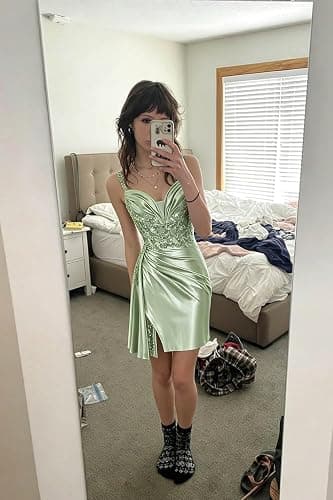 Migyrj Lace Beaded Homecoming Dresses Short Satin Prom Dresses for Teens thumbnail 6