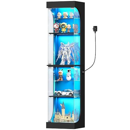 Display Cabinets with Glass Door and Colorful Lights , 4 Tiers, Black | Glass Display Intelligent Human Sensor, Display Case Bookcase for Living Room, Bedroom, for Collectibles Trophy thumbnail 8