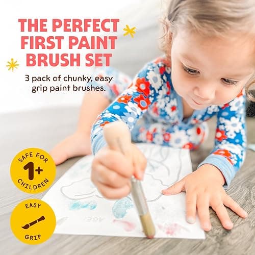 Honeysticks My First Paint Brush Set - 3 Pack: Ideal for Babies and Toddlers. Jumbo Brushes with Chubby Wood Handles for Easy Grip, Vegan. Includes Handy Storage Container thumbnail 4