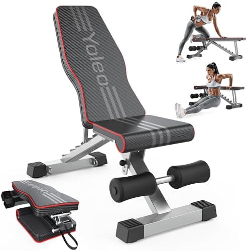 Yoleo Adjustable Weight Bench for Full Body Workout; Foldable Bench Press Bench of Home Gym Strength Training; Incline Decline Flat Utility Workout Bench with Quick Folding& Fast Adjustment (Black) - Image 1