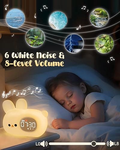 Bunny Alarm Clock for Kids with Night Light, Sleep Training Clock Time to Wake Clock, Rechargeable Silicone Light for Bedroom, Perfect Sleep Companion for Boys Girls thumbnail 4