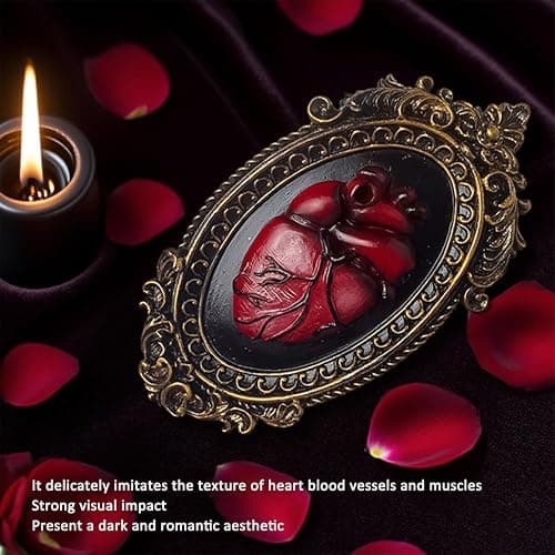 KISWIAR Vintage Wall Sculpture, Oval Aesthetic Room Décor, Gothic Art Wall Decorations with Resin 3D Anatomical Heart Design Hallway Decor (Red) thumbnail 5