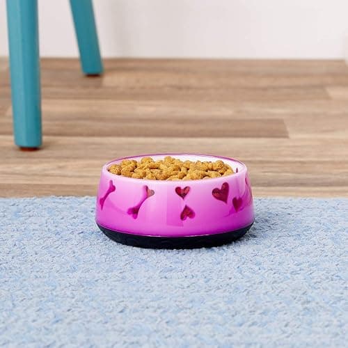 Dogit Non-Skid Dog Food and Water Bowl, Pink – BPA-Free Dish with Cute Hearts and Bones Design, Dishwasher Safe Pet Bowl, 4.9” Diameter, 10.1 fl. oz. Capacity – Durable & Stylish Bowl thumbnail 4
