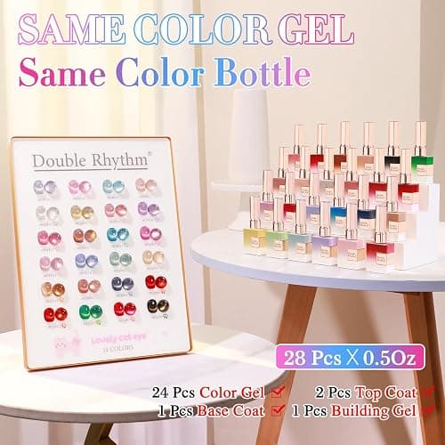 Double Rhythm 28Pcs 0.5Oz Cat Eye Gel Nail Polish Set Same Color Same Bottle Magnetic Gel Polish Kit Nail Art Manicure Salon DIY at Home (Silver Gold Red Black-T24-7) thumbnail 2