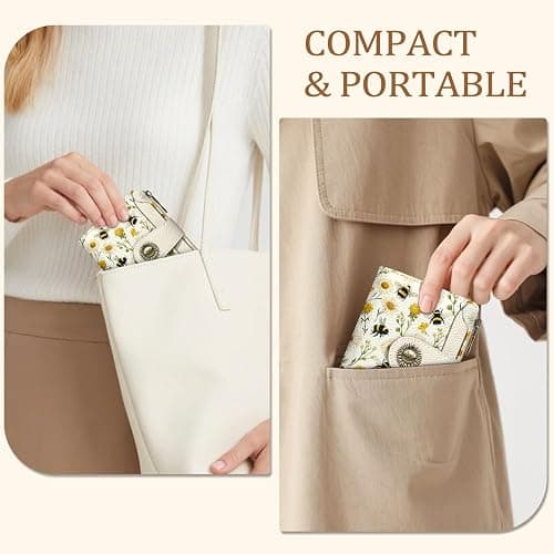 Icycay Floral Bee Small Wallet Women RFID Blocking Bifold, Credit Card Holder, Zipper Coin Pocket, PU Leather, Cute, Compact, Travel, 4 ID Window, 14 Card Slots, Cash Purse, Ladies Woman Female Girls thumbnail 6
