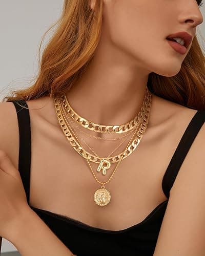 MJartoria Stocking Stuffers for Women-Layered Necklaces for Women Trendy Balloon Initial Pendant Necklace Dainty Chunky Chain Choker Necklaces Jewelry Birthday Gifts thumbnail 2