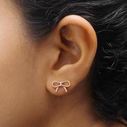 Bow Stud Earrings for Women Dainty Minimalist Knot Design Push Back Studs | 14K Gold Over Sterling Silver Plain Jewelry Jewelry for Her thumbnail 6
