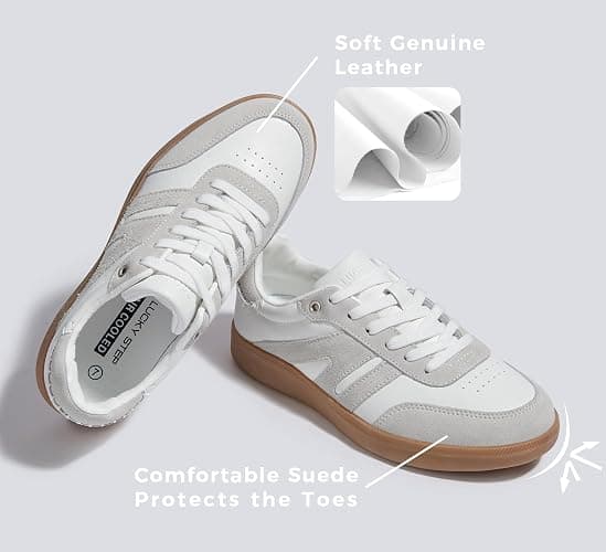 LUCKY STEP Women Classic Retro Gum Sole Fashion Sneakers Casual Tennis Skate Shoe Genuine Leather Walking Footwear Anti Slip Trainers thumbnail 3