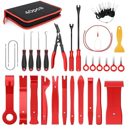 GOOACC 40Pcs Trim Removal Tool,Auto Terminal Removal Key Tool,Auto Clip Pliers Stereo Removal Tools,Car Upholstery Repair Removal Kit,Precision Hook and Pick Set,Wiring Threader,Car Film Scraper - Image 1