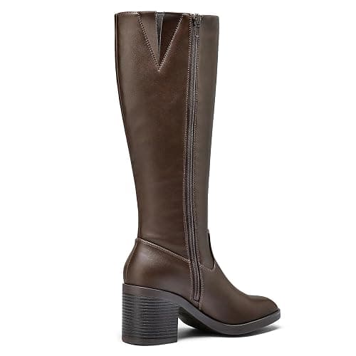 mysoft Women's Knee High Boots Square Toe Chunky Block Stacked Heel Tall Boots with Side Zipper thumbnail 4