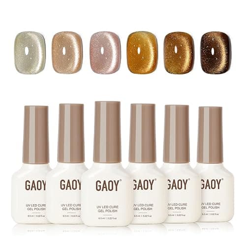 GAOY Cat Eye Gel Nail Polish Set with Magnet for Sparkling Maillard Effect, Caramel Amber Glitter Nail Art, Long Lasting Gel for Home & Salon Manicure - Image 1