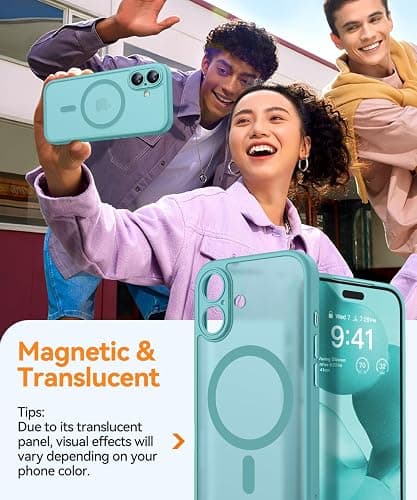 CANSHN Magnetic for iPhone 17 Case, Upgraded [Full Camera Protection] [Compatible with Magsafe] [Translucent Matte] Shockproof Protective Phone Case for iPhone 17 - Teal thumbnail 4