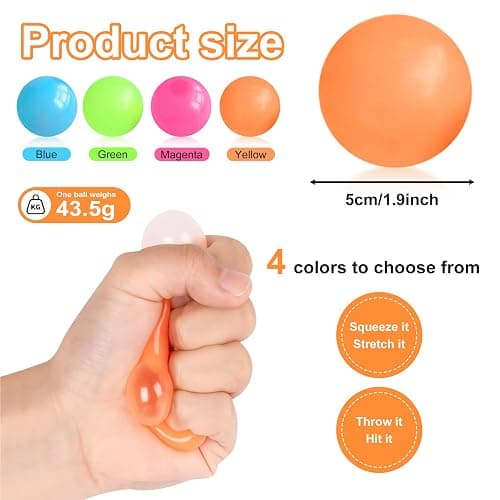 4 Pcs Glowing Sticky Balls, Squishy Stress Ball, Stress Relieving Glow in The Dark Toys Stick to The Wall, Squeeze Toys for Adults Kids, Party Favors & Prizes Stocking Stuffers thumbnail 2