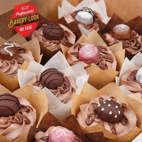 Tulip Cupcake Liners, Muffin Liners for Baking by Baker’s Signature 200pcs of Parchment Paper Cups Cupcake Wrappers – Perfect Size, Sturdy, Greaseproof & Easy to Use – Beige White Brown thumbnail 2