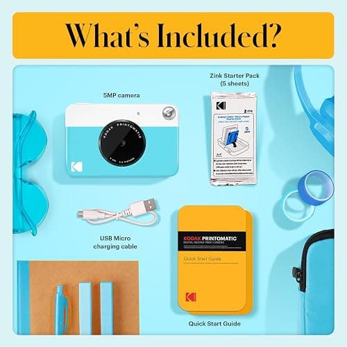 KODAK Printomatic Full-Color Instant Print Digital Camera - Colorful Photos On Zink 2x3" Sticky-Back Photo Paper - 5MP, Portable, Creative Fun Gift for Birthday, Christmas, Holiday - Blue - Blue - Camera thumbnail 3