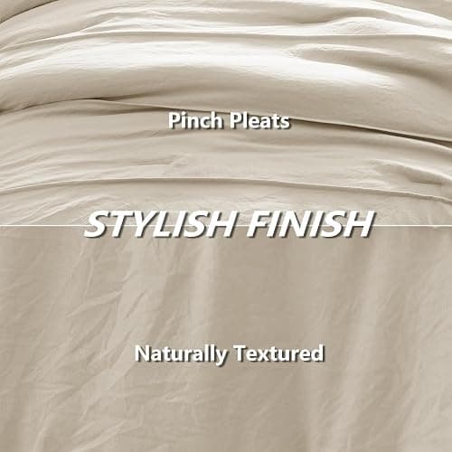 CozyLux Comforter Set Queen Size, Beige 7 Pieces Soft Pinch Pleat Bed in a Bag Queen Comforter Set with Sheets, Boho Bed Set with Down Alternative Comforter, Sheets, Pillowcases & Shams thumbnail 4