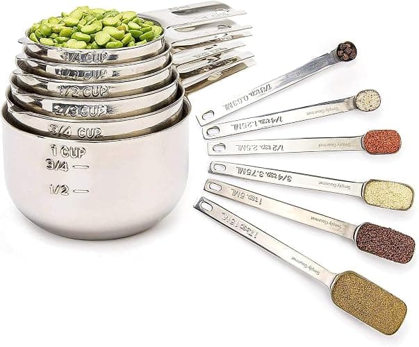 Simply Gourmet Measuring Cups and Spoons Set of 12 – Stainless Steel Kitchen Gadgets – Stackable Design with Long Handle Spoons – Fits in Jars – Cooking & Baking Measuring Set for Dry & Liquid - Image 1