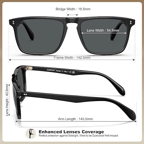 CARFIA Retro Polarized Sunglasses for Men UV Protection Hand-crafted Acetate Frame Fashion Cool Sun Glasses CA53572 thumbnail 4