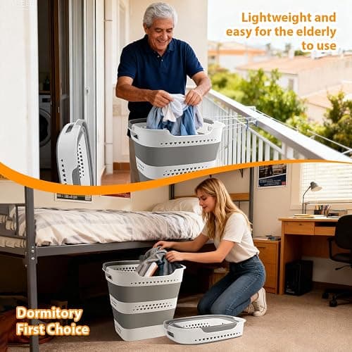 2 Pcs 42L Medium Collapsible Plastic Laundry Basket with Handles, Foldable Laundry Basket Hamper, Pop Up Storage Container Organizer for Washing Storage (Gery, 17 Inch * 13 Inch * 15 Inch) thumbnail 9