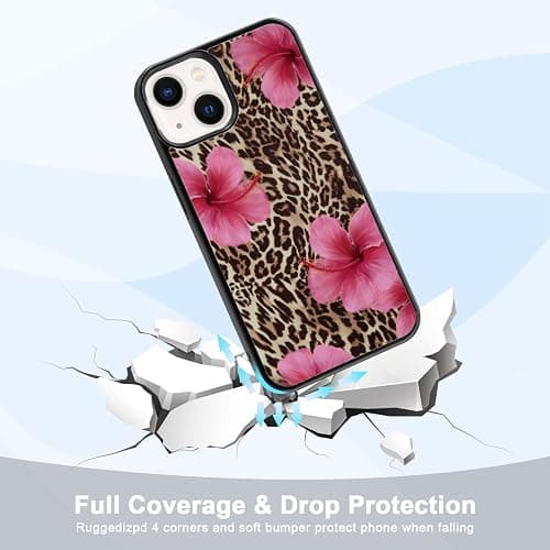 Axulimin Cute Pink Hibiscus Flowers Leopard Cheetah Print Aesthetic Phone Case for iPhone 14 & iPhone 13 Case for Women Girls -6.1Inch thumbnail 3