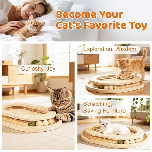 Chuiendi Cat Scratcher, Natural Sisal Cat Scratcher Pad & Interactive Kitten Toy with Ball Track and Catnip Ball for Indoor Chasing, Hunting, Mental and Physical Exercise, Puzzle for Small Cats thumbnail 3