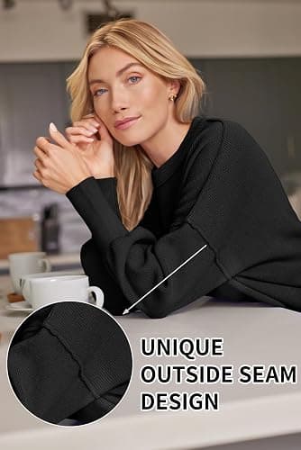 LILLUSORY Women's Oversized Batwing Sweaters 2025 Fall Outfits Trendy Crewneck Knit Side Slit Fashion Pullover Tops thumbnail 4