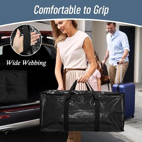 6 Pack Extra Heavy Duty Large Moving Bags with Strong Zipper & Comfortable Handles, Sturdy & Durable Clothes Storage Bags Totes Bins, Packing Moving Boxes for College Supplies, Black thumbnail 6