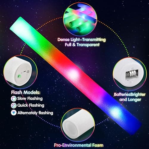 OLUPP 72PCS Foam Glow Sticks, Foam Light Up Sticks with 3 Modes Colorful Flashing, Glow Sticks for Wedding, Glow Stick Bulk Party Pack for Wedding, Raves, Concert, Camping, Carnival thumbnail 6
