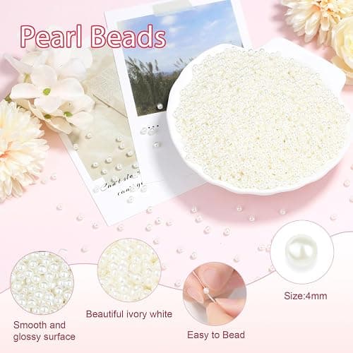 NUKAYAI 2500Pcs 4mm Small Pearl Beads for Jewelry Making, Tiny Charm Loose White Pearl Beads for Bracelets, Mini Acrylic Fake Round Pearls with Hole for Necklace, Earring, Vase Fille, DIY Craft thumbnail 4