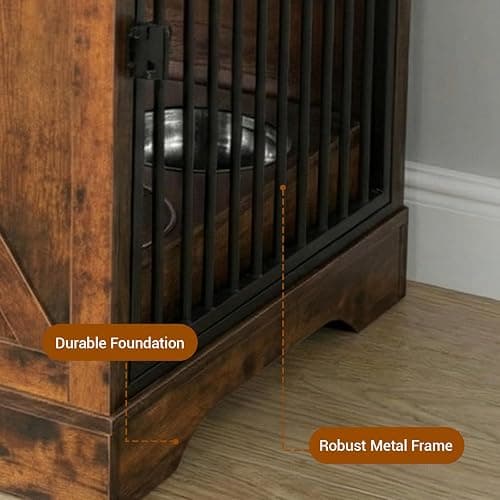 Large Dog Crate Furniture with Storage, Indoor Dog Kennel with 3 Drawers & 2 Feeding Bowls, Furniture Style Wooden Dog Crates for Large/Medium Dogs thumbnail 7