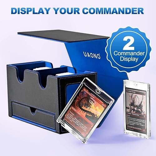 UAONO Card Deck Box for MTG, Double Deck Storage Box with 2 Commander Display & 1 Dice Tray, Fits 200+ Double Sleeved, Card Organizer for CCG TCG Sports (Black Blue) thumbnail 3