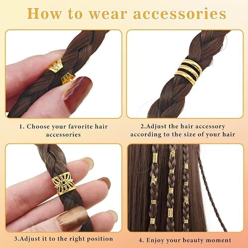 Hezoruo 220Pcs Gold Hair Clips for Braids and Dreadlocks, Adjustable Metal Hair Cuffs Rings Charms for Women, Bohemian Style Braiding Decoration Jewelry for Festival Party thumbnail 4