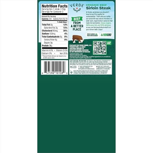 Verde Farms, Beef Sirloin Steaks, Organic, Grass-Fed | 0.75 lbs |Pack of 2 thumbnail 2