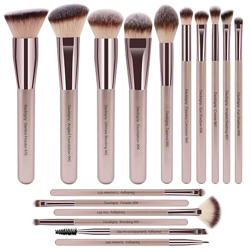 Makeup Brushes, Daubigny 16Pcs Complete Premium Synthetic Makeup Brush Set with Professional Foundation Brushes Powder Concealers Eye shadows Blush Makeup Brush for Perfect Makeup (Champagne Gold) - Image 1