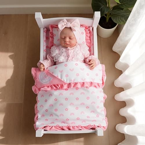 BABESIDE 4 Pcs Baby Doll Blankets Set for 17-22 Inch Baby Dolls | Pink Flower & Rainbow Patterns Reborn Baby Doll Accessories Dolls Blankets with Pillows fits Baby Doll Bed Accessories thumbnail 7