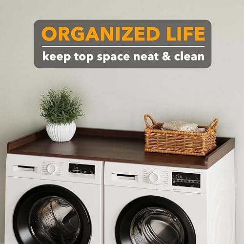 SpaceAid Washer Dryer Countertop, Laundry Wood Shelf Topper with Edge, 54" Width x 27.5" Depth Cover Guard Organizer for Washer and Dryer Laundry Hamper Counter Storage Organization (Brown Wood) thumbnail 5