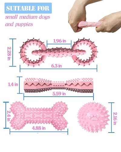 Cdyzqikm 4 Pack Puppy Teething Toys Dog Durable Chew Toys Soft Rubber Toy Dog Teeth Cleaning Toothbrush Toy Cute Interactive Toys for Puppies Small Breed (Pink) thumbnail 6
