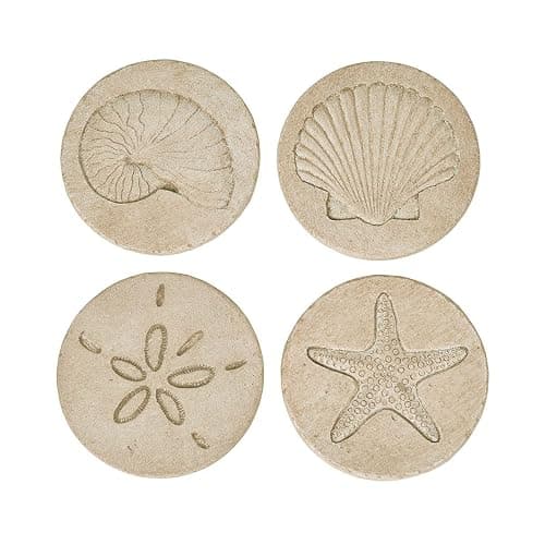 Beach Coasters for Drink Set of 4 Absorbent Nautical Outdoor Housewarming Gifts Marble Style Resin Coaster Cork Base Handmade Starfish Seashell Round Coasters Funny Ocean Sea Summer Theme, 4" x 4" thumbnail 3