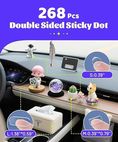 Removable Car Double Sided Glue Sticky Dots, Strong Hold Adhesive Dots for Car Dashboard Decorations, No Residue Transparent Mounting Tape for Auto Accessories 268pcs thumbnail 9