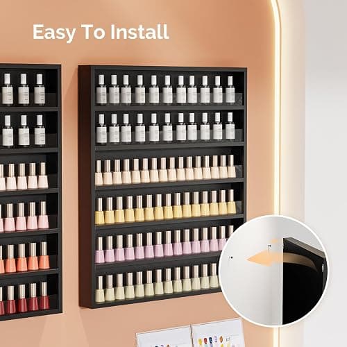 Bonnlo 6 Tiers Nail Polish Organiser Wall Mounted, 22inch nail varnish storage, Acrylic Display Shelves Stand Holder, Black thumbnail 3