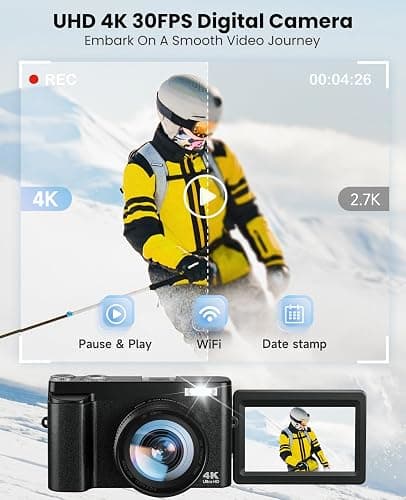 4K Digital Camera for Photography, WiFi Autofocus 64MP Vlogging Camera for YouTube, 180° 3" Flip Screen 30FPS Video Cameras with Flash Anti-Shake 16X Zoom 32GB Card, Compact Travel Digital Camera thumbnail 2