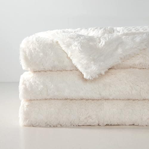 TOONOW Faux Fur Luxury Throw Blanket,Double Side Soft Fluffy Shaggy Fuzzy Blanket for Couch Sofa Bed (Cream, Throw) thumbnail 3