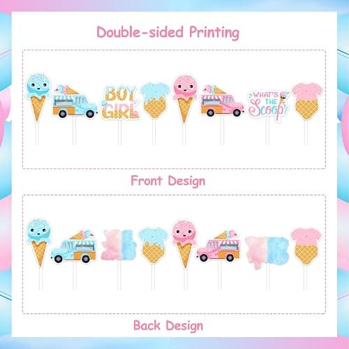 JOYMEMO 24 Pcs What's The Scoop Gender Reveal Cupcake Toppers - Pink Blue Ice Cream Baby Shower Decorations, Double Sided Paper Ice Cream Cake Decor for Pregnancy Celebration Newborn Party thumbnail 5