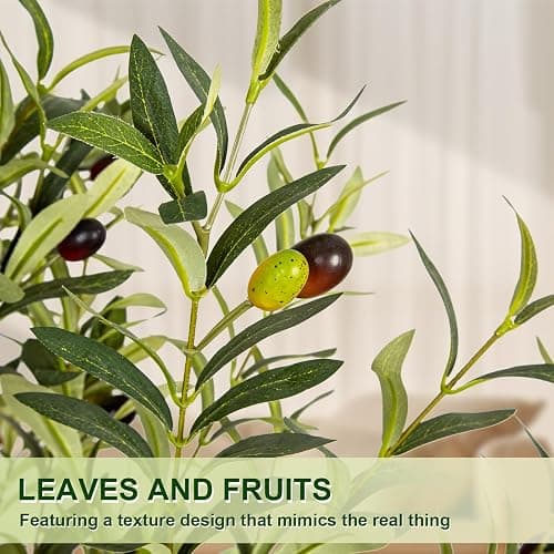 VIVATREES Olive Trees Artificial Indoor, 7FT Tall Faux Olive Tree with White Tall Planter, Artificial Plants with Natural Wood Trunk and Lifelike Fruits for Home Office Decor - White-7ft thumbnail 6