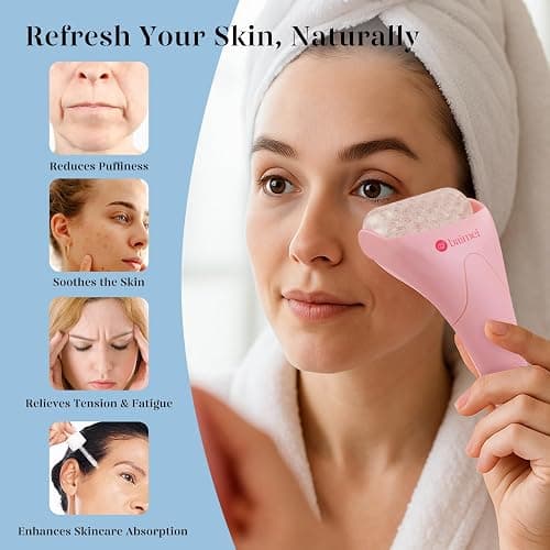 BAIMEI IcyMe Ice Roller for Face and Gua Sha Facial Tool Set, Ice Face Roller Reduces Puffiness Relieves Migraines Skin Care Tools, Self Care Gift for Women - Pink thumbnail 3