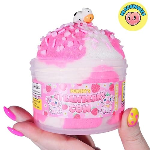 Peachybbies Strawberry Cow Cloud Slime - Made in USA Premium, 100% Authentic, 7 oz., Scented for Kids, ASMR, Slime Charms, Fidget Toys thumbnail 5