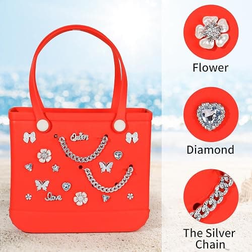 20 Pcs Beach Charms for Bogg Bag DIY Accessories Butterfly Flower Silver Chain Charm Cute Decoration Bag Charms for Bogg Bags Rubber Tote Beach Bags for Women thumbnail 5