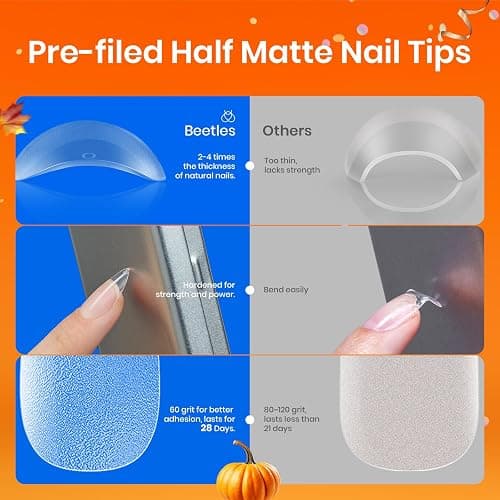 Beetles Gel Nail Extension Kit Almond Shape, Easy 9 in 1 Glue Uv Led Set Etch X Nail Tips Short Almond Half Matte Tips, Gift for Women & Girls, 504 pcs thumbnail 4